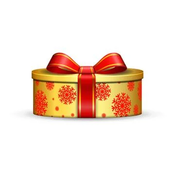 Gift box 3d, red ribbon bow Isolated white background. Decoration present gol Stock Illustration