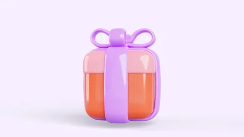 Gift box 3d render animation icon. Colorful package with glossy ribbon and bow Video stock 265421229
