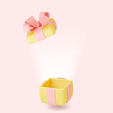 Gift box 3d template, empty open present pack with bow. Sale or discount 스톡 일러스트