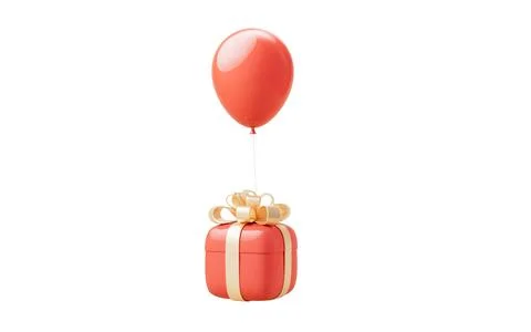 Gift box and balloon, 3d rendering. Stock Illustration