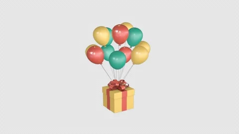 Gift box and balloons bunch animation 3D Stock Footage 277462788