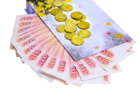 Gift box and banknotes Stock Photos