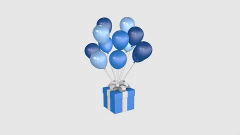 Gift box and blue balloons bunch animation 3D Stock Footage 277456872