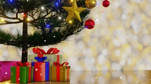 Gift Box and blur decorative pine trees for Christmas season Stock Footage 162084254