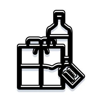 Gift box and bottles representing celebration and alcoholic beverages Stock Illustration