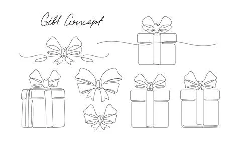 Gift box and bow in continuous line art drawing style. Holiday event concept Stock Illustration