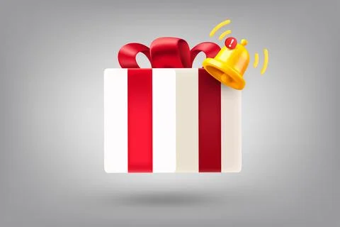 Gift box and notification bell. 3d vector illustration Stockillustratie