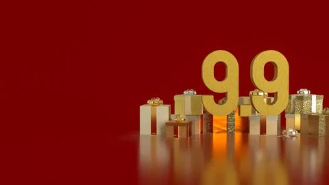 The Gift box  and Number for 9.9 promotion or business concept 3d Rendering. Stock Photos