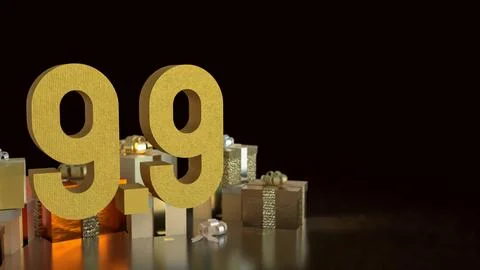 The Gift box  and Number for 9.9 promotion or business concept 3d Rendering. Stock Photos