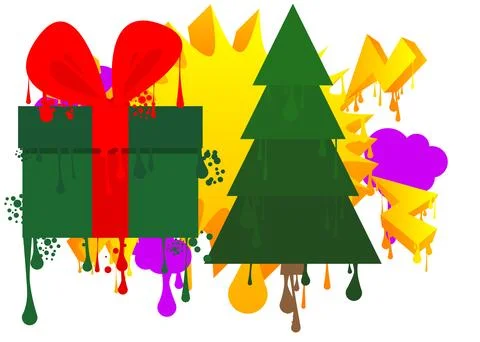 Gift box and pine tree graffiti tag. Abstract modern street art decoration .. Stock Illustration