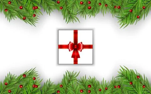 Gift box and pine on the white background Stock Illustration