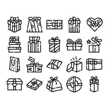 Gift box and present package line icons Illustrazione stock