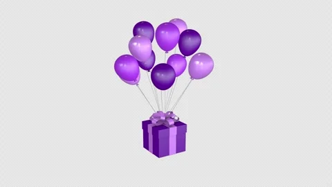 Gift box and purple balloons bunch animation 3D Stock Footage 277458190
