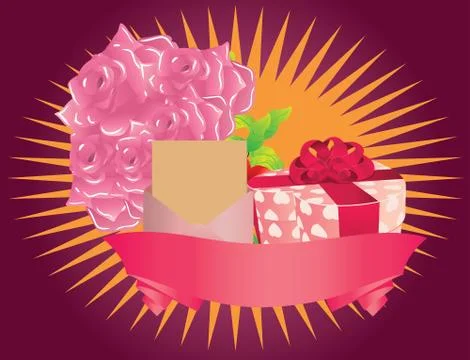 Gift box and roses Stock Illustration