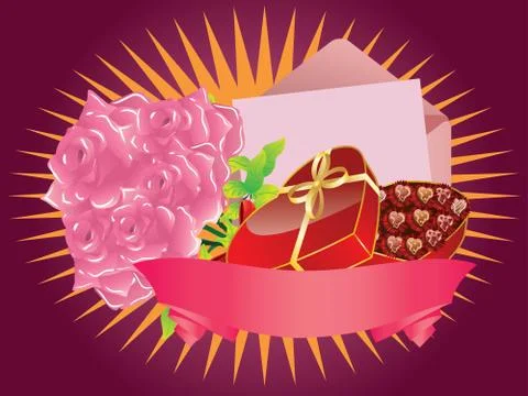 Gift box and roses Ilustração Stock