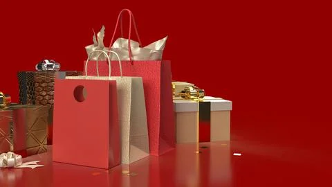 The gift box and shopping bag for marketing or sale concept 3d rendering Stock Illustration