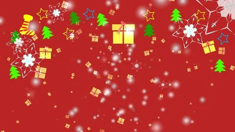 Gift box and snowflake flower and six star six branch thorn wing falling re.. Stock Illustration