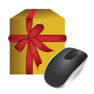 Gift box and wireless computer mouse isolated on white background Illustrazione stock