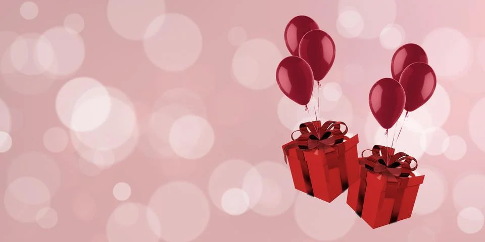 Gift box background image with balloons floating on bokeh background, Christm Stock Illustration