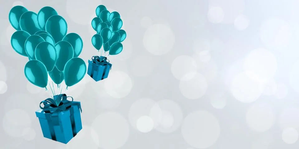 Gift box background image with balloons floating on bokeh background, Christm Stock Illustration