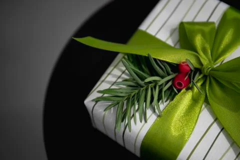 Gift box background. Top view. Stock Photos