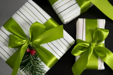 Gift box background. Top view. Stock Photos