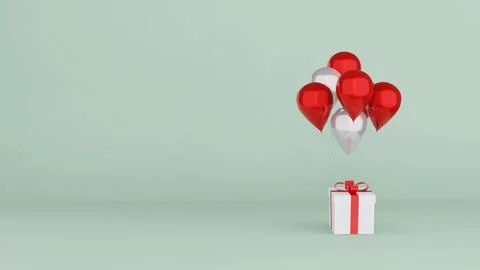 The gift box with balloon , 3d render Stock Photos