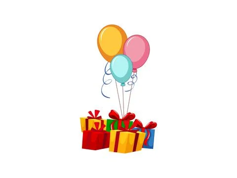 Gift Box With Balloon Vector Stock Illustration