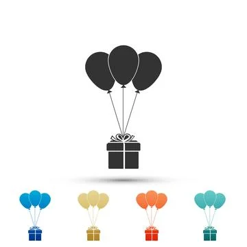 Gift box with balloons icon isolated on white background. Set elements in c.. Stock Illustration