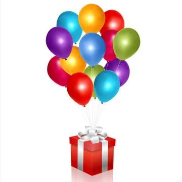 Gift Box with Balloons Stock Illustration