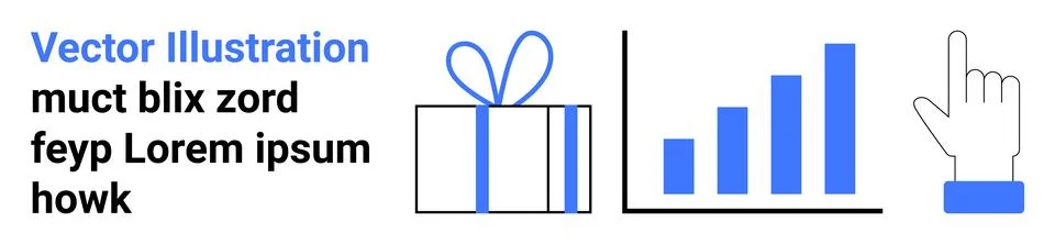 Gift box, bar graph, and hand click icons for business and digital applicatio 스톡 일러스트