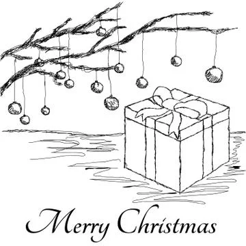 Gift box with baubles Stock Illustration