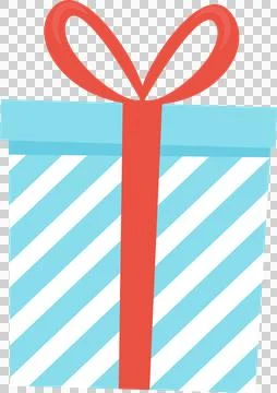 Gift box is being shown in flat design, featuring blue stripes and red bow, Stock Illustration