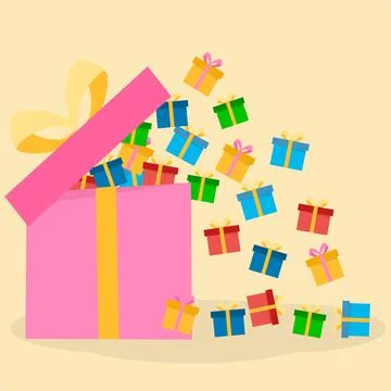 Gift box with a big box give out small boxes with gifts.Open gift box. Stock Illustration