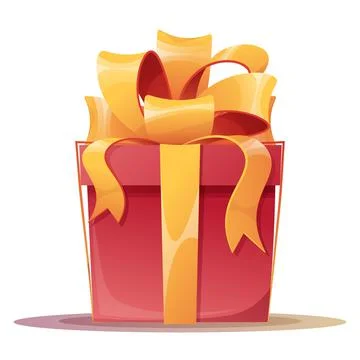 Gift box with a big yellow bow on a white background. Gift icon. Square box t Stock Illustration