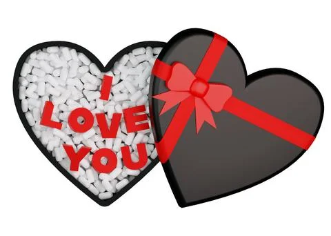 Gift box. Black box in the form of a heart with a red bow. I love you. Stock Illustration