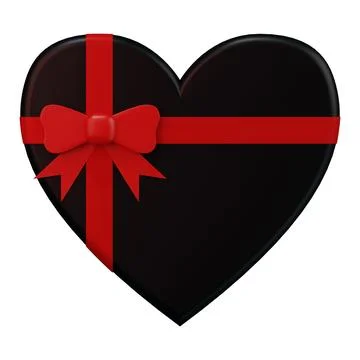 Gift box. Black box in the form of a heart with a red bow. Stock Illustration