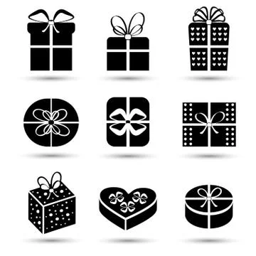 Gift box black icon set different styles Stock Illustration