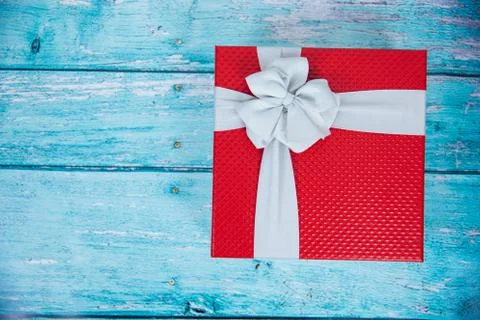 Gift Box on Blue Background Foto stock
