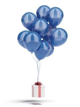 Gift box with blue balloons Stock Illustration