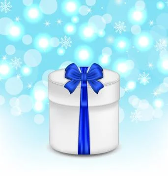 Gift box with blue bow on glowing background Stock Illustration