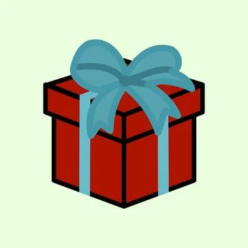 Gift box with blue bow illustration in flat style. Red giftbox expressing Stock Illustration