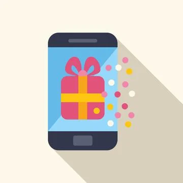 Gift box with bow and confetti exploding from smartphone screen, depicting on 库存插图
