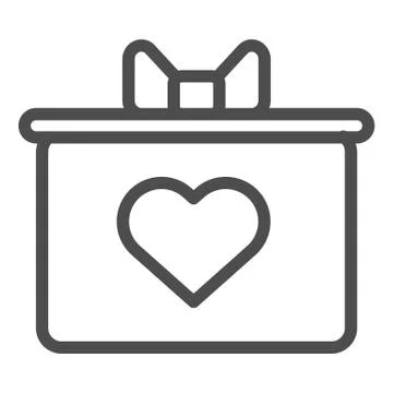 Gift box with a bow and heart line icon. Giftbox With A Heart symbol Stock Illustration