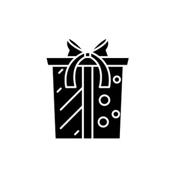 Gift box with bow black icon, vector sign on isolated background. Gift box with Stock Illustration
