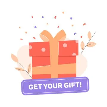 Gift box with bow. Button Get your gift. Иллюстрация