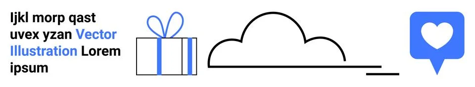 Gift box with bow, cloud outline, heart inside speech bubble. Ideal for socia Stock Illustration