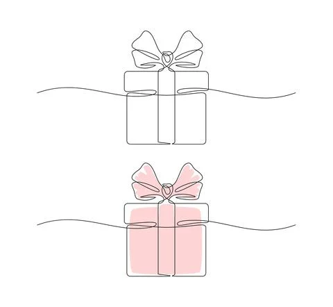 Gift box with bow in continuous line art drawing style. Holiday event concept Stock Illustration