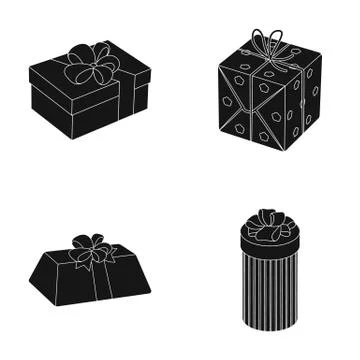 Gift box with bow, gift bag.Gifts and certificates set collection icons in black Stockillustratie