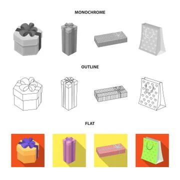 Gift box with bow, gift bag.Gifts and certificates set collection icons in flat イラスト素材
